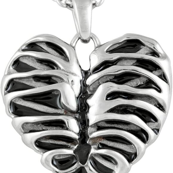 Silver-Toned Stainless Steel Rib Cage Heart Necklace 17-19 Inch Adjustable Chain